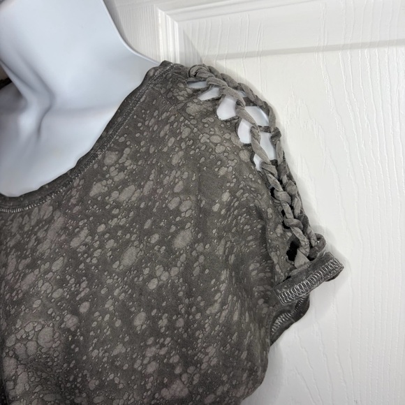 Vans Gray Casual Bleach Splatter Cotton Mini Dress Cutout Shoulder Cap Sleeve S - Picture 3 of 9